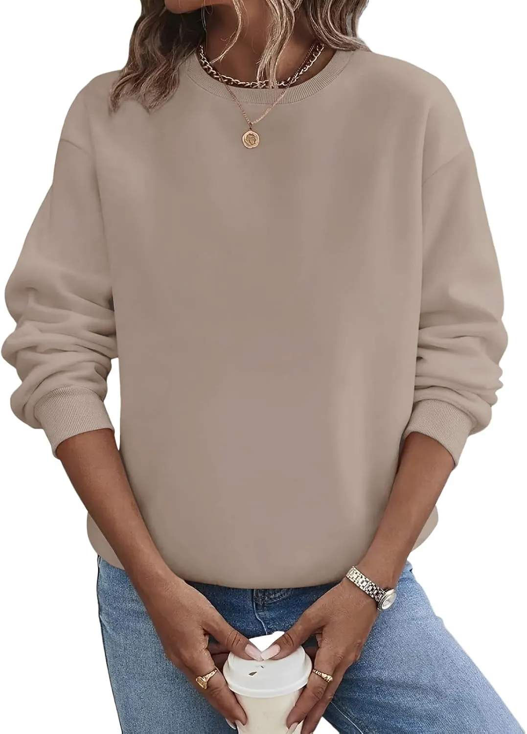 TICTICMIMI Women's Casual Crewneck Sweatshirts Long Sleeve Tops Loose Fit Fall Shirts