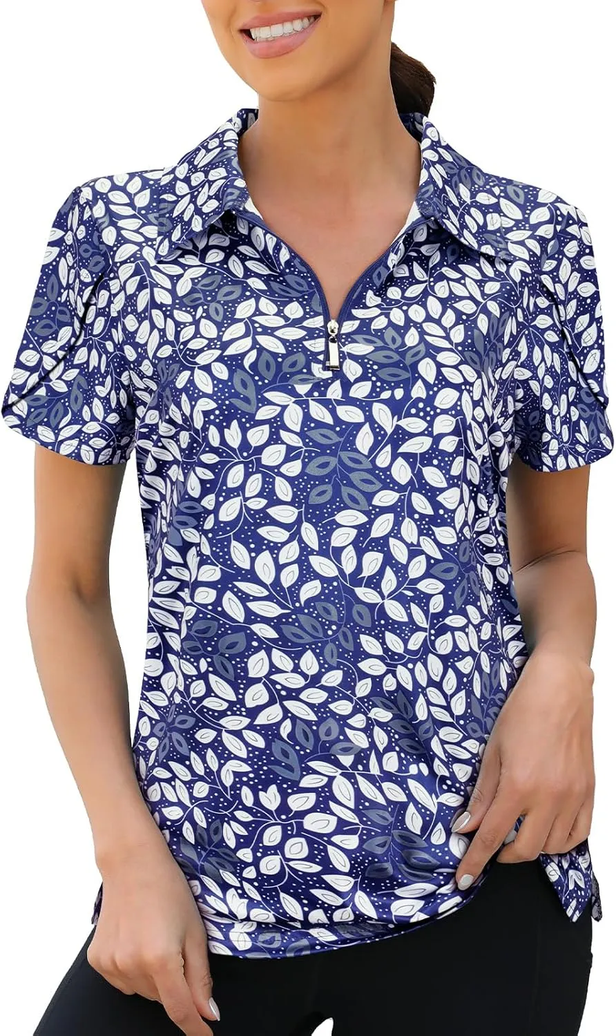 Viracy Womens Golf Polo Shirts 1/4 Zip Up Overlap Short Sleeve Quick Dry Workout Tops