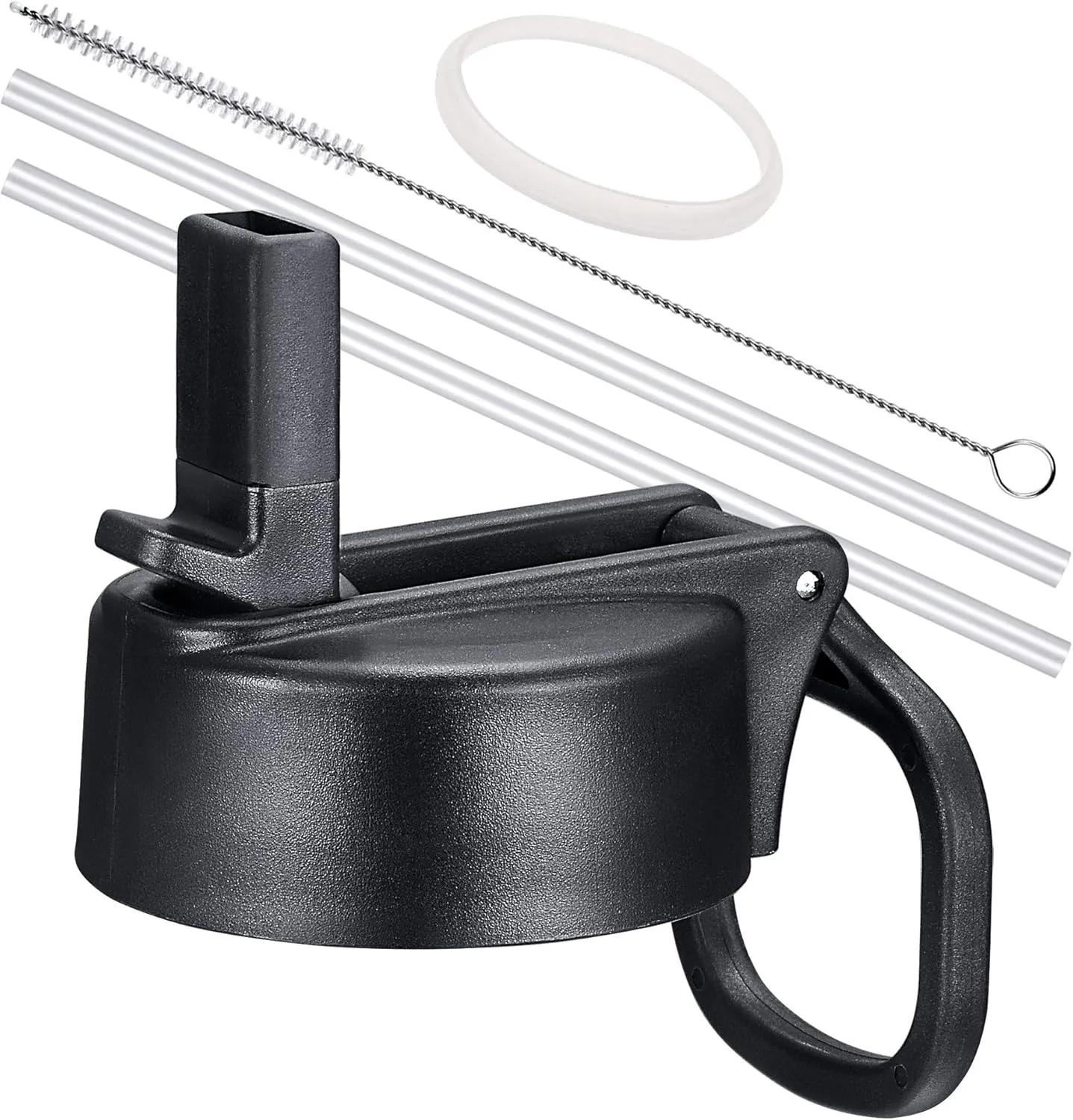 Vmini Straw Lid, Compatible with Hydro Flask Wide Mouth Water Bottle and More, Wide and Rotating Handle, Straws and Brushes, 1 and 2 Pack