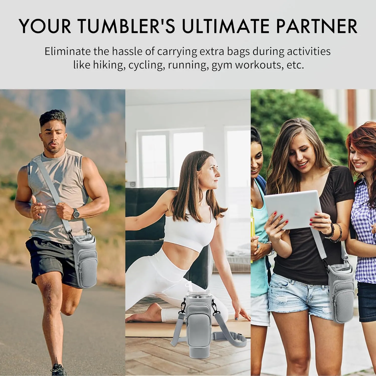 Water Bottle Carrier Bag with Phone Pocket for Stanley Cup 40/30 oz, Water Bottle Holder with Adjustable Strap& Straw Cover, Stanley Cup Accessories