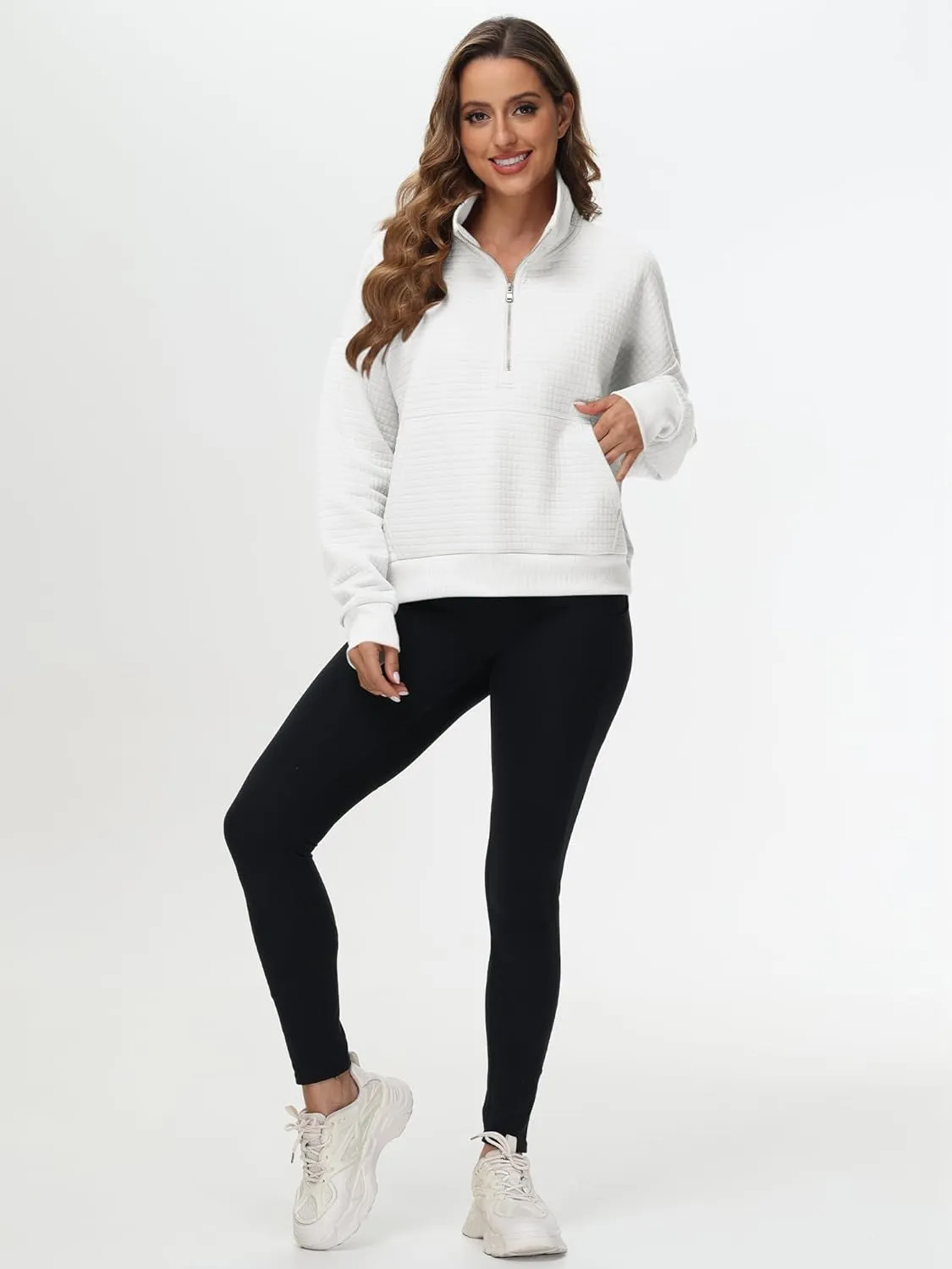 YuKaiChen Womens Sweatshirts Half Zip Cropped Quarter Zipper Hoodies Waffle Pullover Tops with Pocket