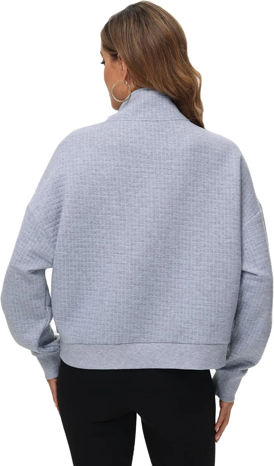 YuKaiChen Womens Sweatshirts Half Zip Cropped Quarter Zipper Hoodies Waffle Pullover Tops with Pocket