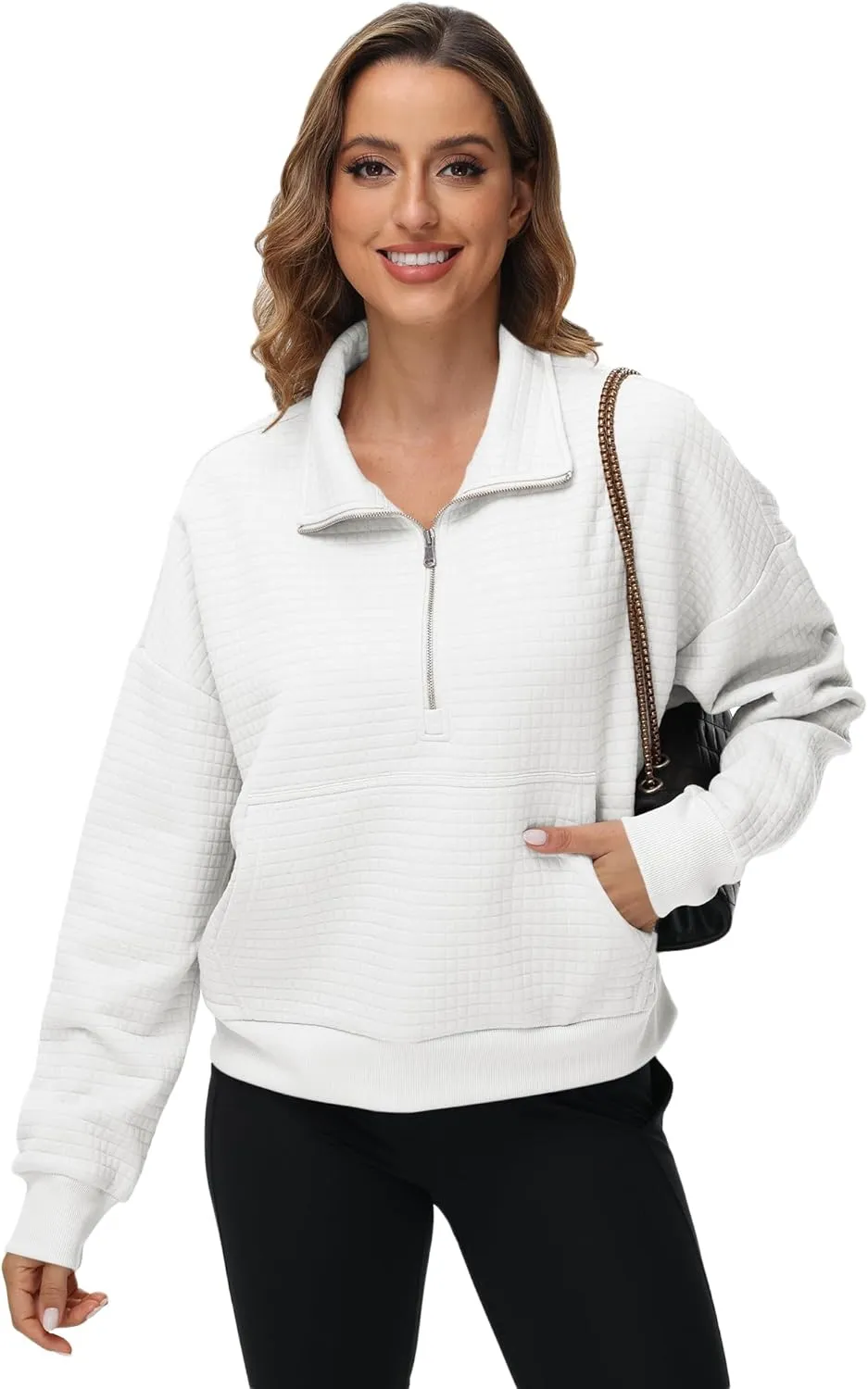 YuKaiChen Womens Sweatshirts Half Zip Cropped Quarter Zipper Hoodies Waffle Pullover Tops with Pocket